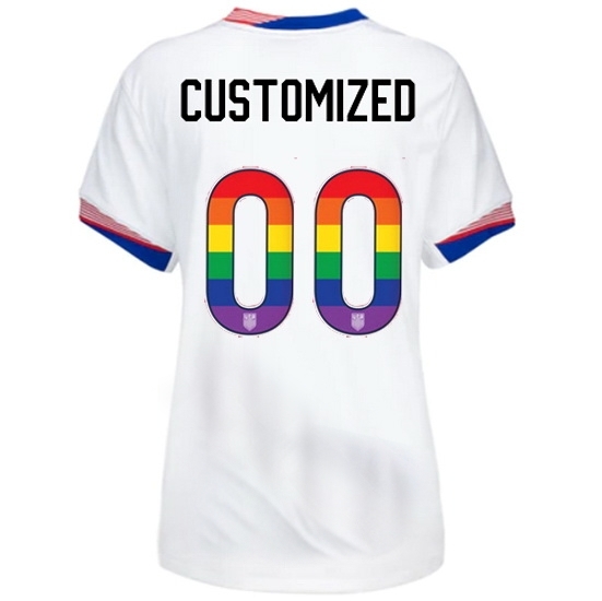 Customized USA White 2024 Pride Women's Soccer Jersey