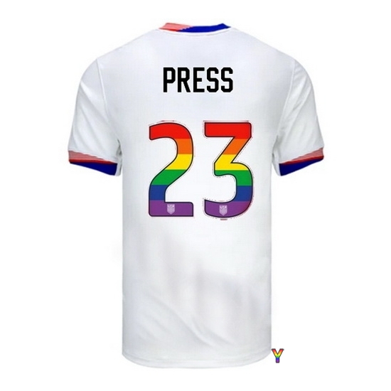 Christen Press USA White 2024 Pride Youth Soccer Jersey